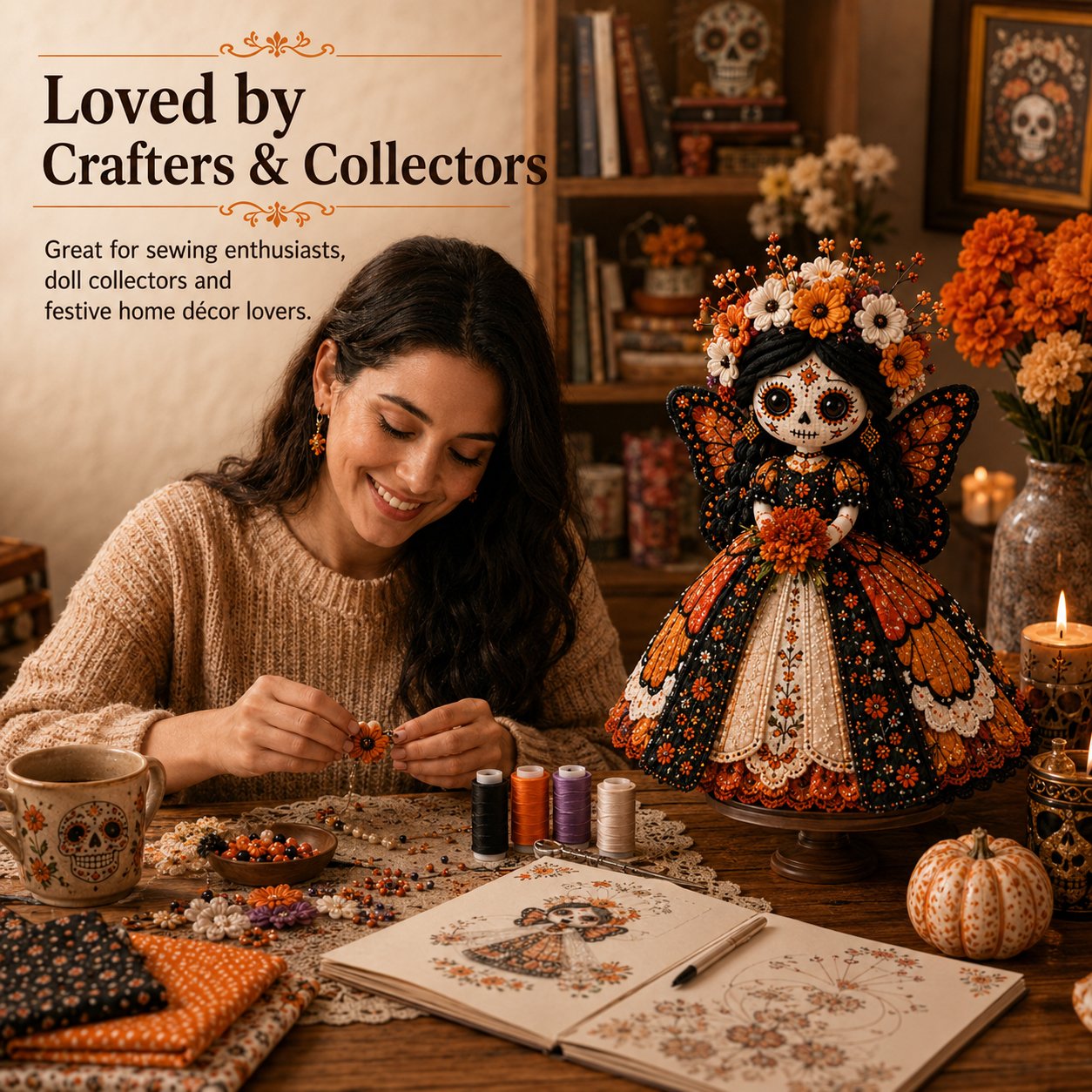 π Day of the Dead Patchwork Doll DIY Sewing Kit β Handmade Fabric Doll Making Kit with Floral Details