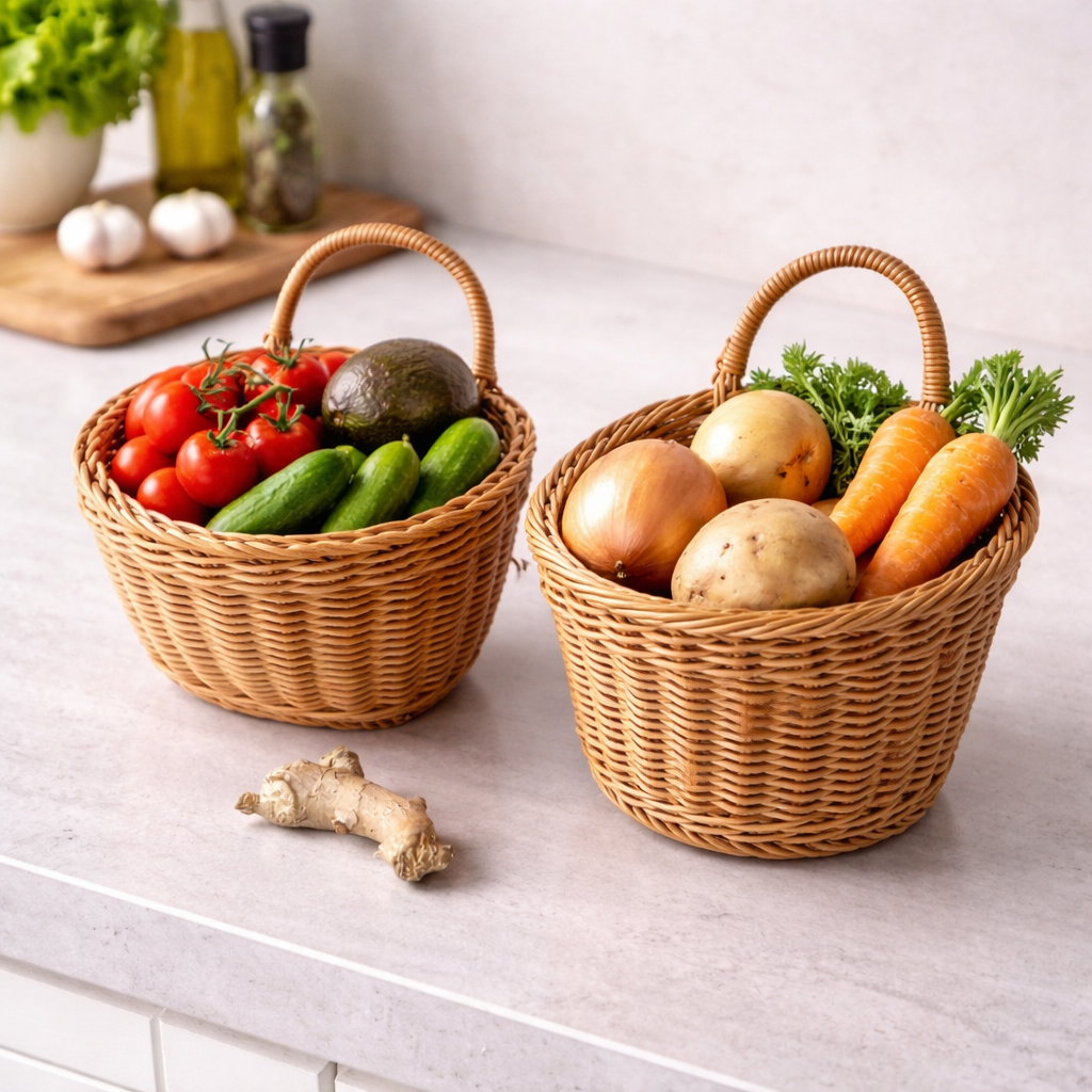 Handwoven Hanging Wall Basket | Rustic Wicker Storage Pocket for Kitchen & Home