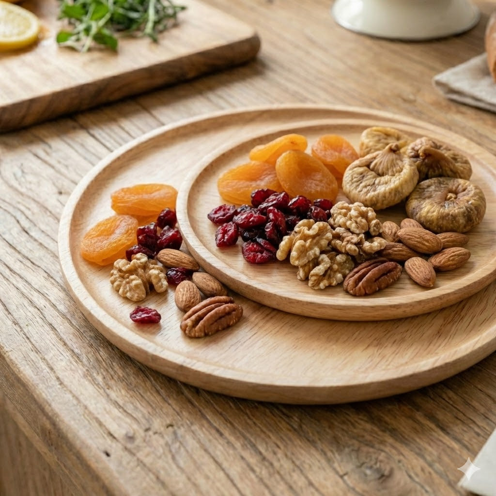 Premium Solid Wood Round Serving Tray | Handcrafted Acacia & Rubber Wood Plates