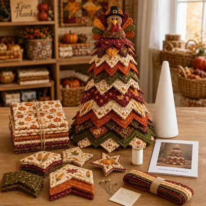 🔥LAST DAY 50% OFF - 🎄Americana Christmas Tree Quilt Kit – Easy Layered Fabric Holiday Décor for Quilting Lovers