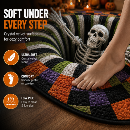 Bare foot on the soft low-pile Halloween illusion rug