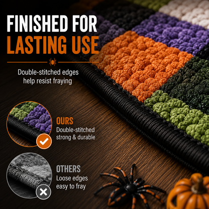 Close-up comparison of reinforced double-stitched rug edging