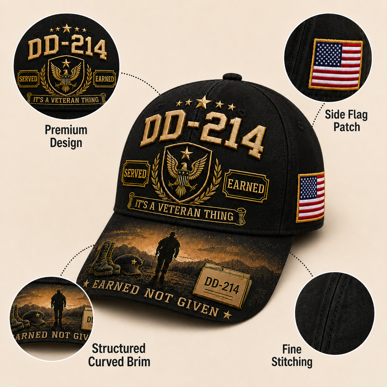 DD-214 Earned Not Given Veteran Tribute Cap