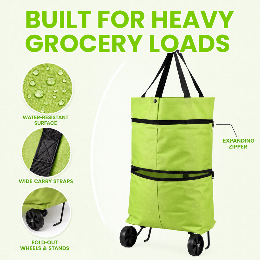 🛒 2-in-1 Foldable Shopping Cart Bag – Carry As A Bag, Roll As A Cart