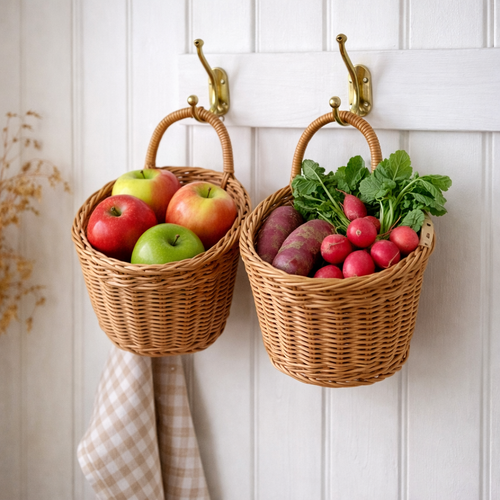Handwoven Hanging Wall Basket | Rustic Wicker Storage Pocket for Kitchen & Home