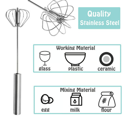 Semi-Automatic Stainless Steel Push Rotary Whisk Set