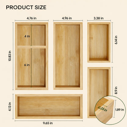 Modular Bamboo Drawer Organizer Boxes | Customizable Storage for Kitchen & Home